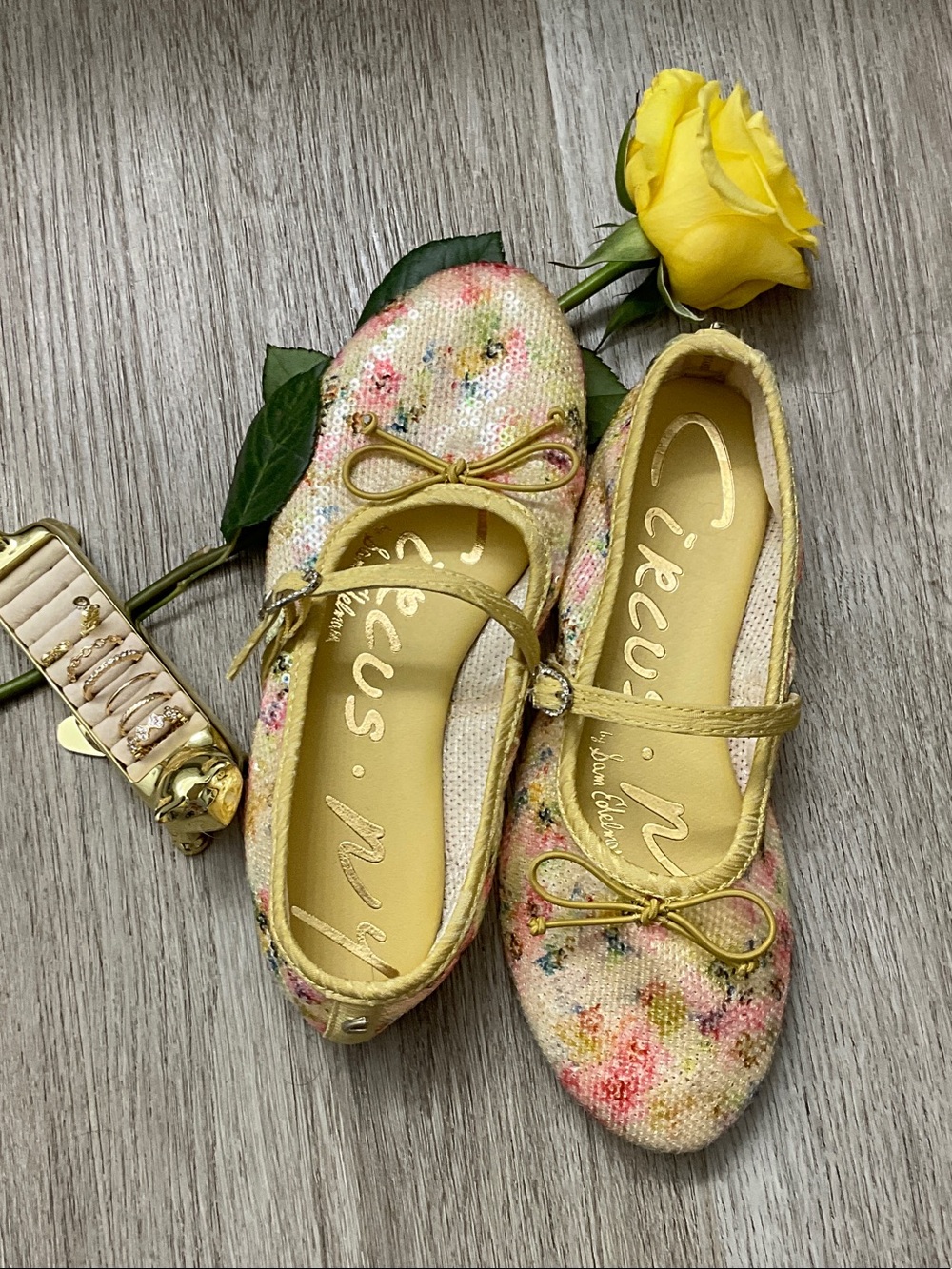 Circo Yellow Floral Mary Jane Flats with Bow